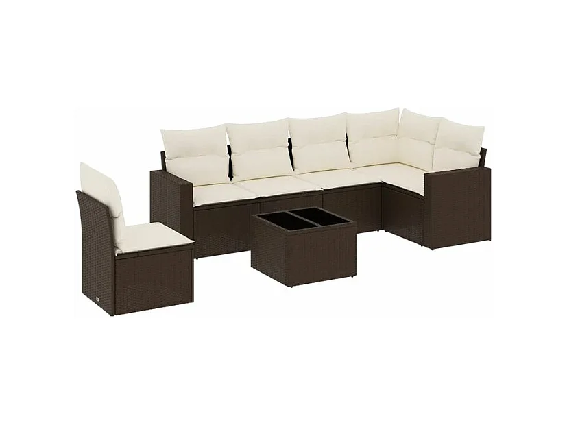 Salon de jardin avec coussins 7 pcs marron résine tressée