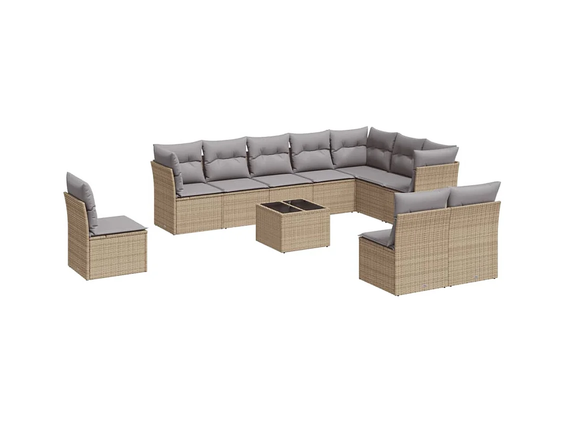 Salon de jardin 11 pcs avec coussins beige résine tressée