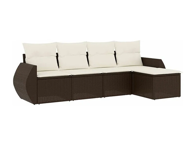 Salon de jardin avec coussins 5 pcs marron résine tressée