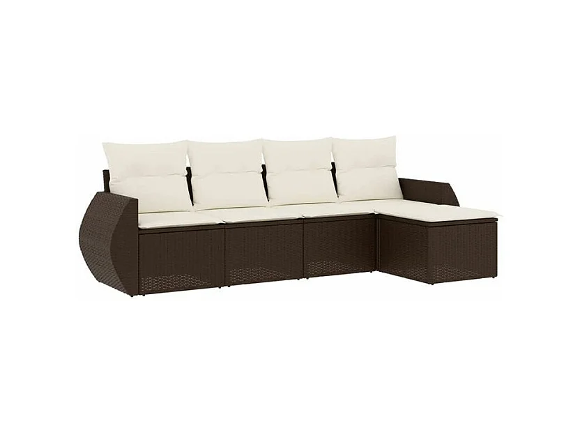 Salon de jardin avec coussins 5 pcs marron résine tressée