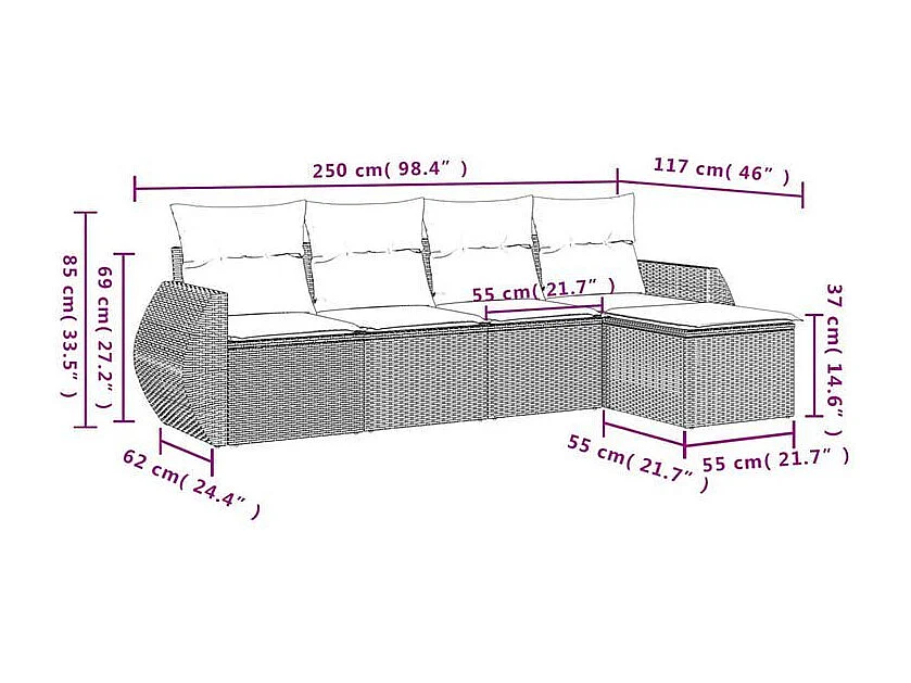Salon de jardin avec coussins 5 pcs marron résine tressée