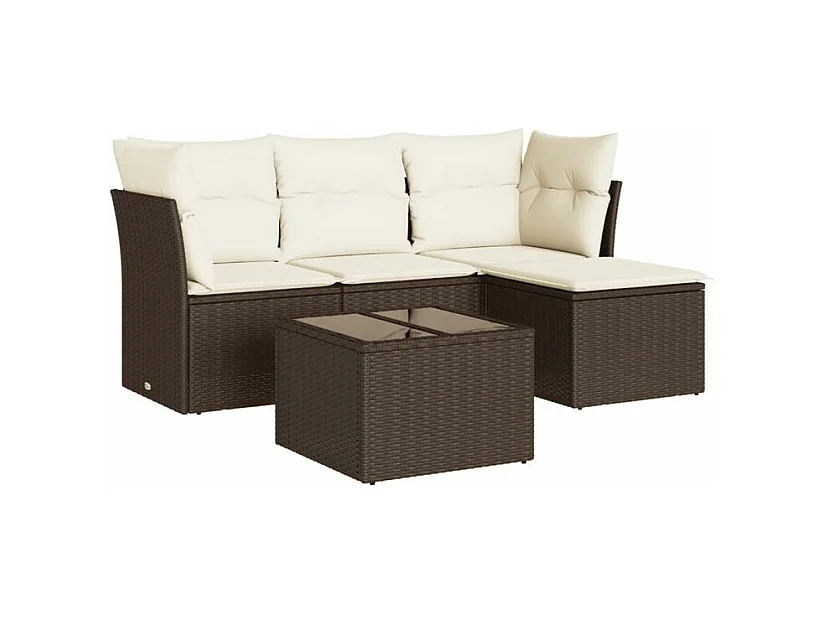 Salon de jardin avec coussins 5 pcs marron résine tressée