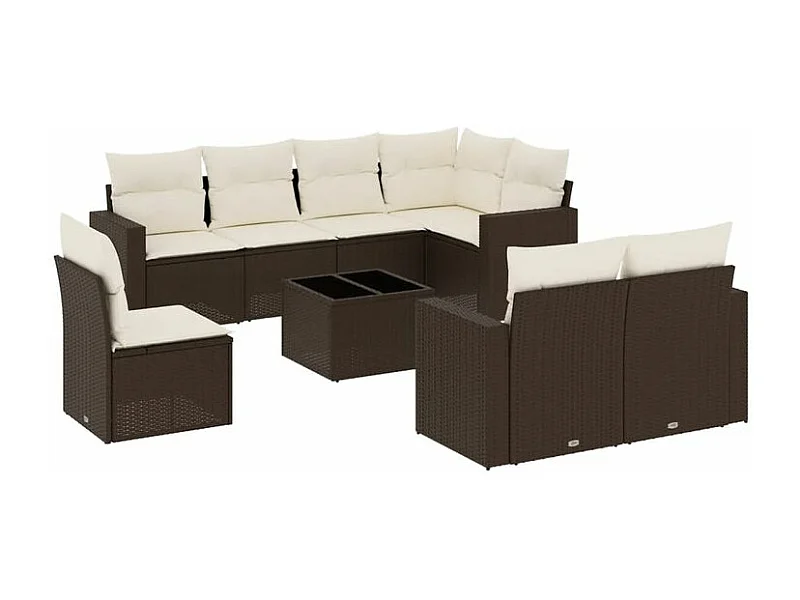 Salon de jardin avec coussins 9 pcs marron résine tressée