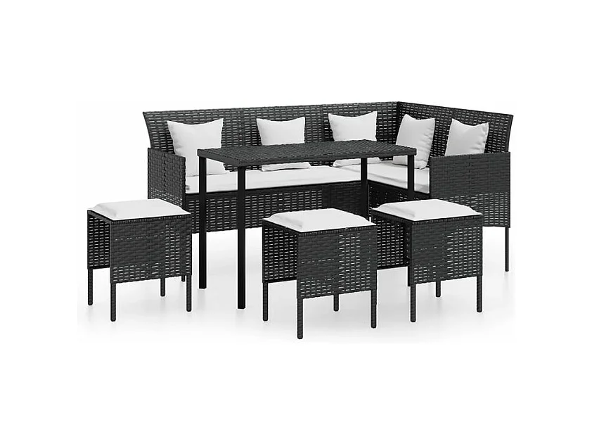 Ensemble de canapés en L 5pcs avec coussins résine tressée noir