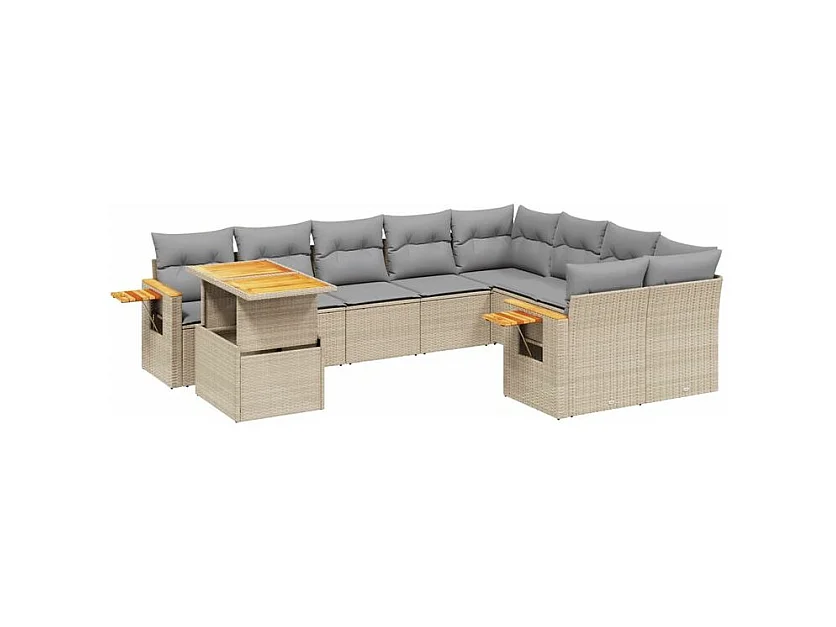 Salon de jardin avec coussins 10 pcs beige résine tressée