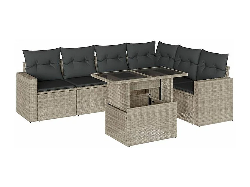 Salon de jardin avec coussins 7 pcs gris clair résine tressée