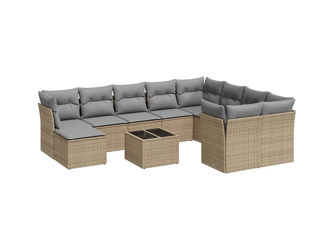 Salon de jardin 11 pcs avec coussins beige résine tressée