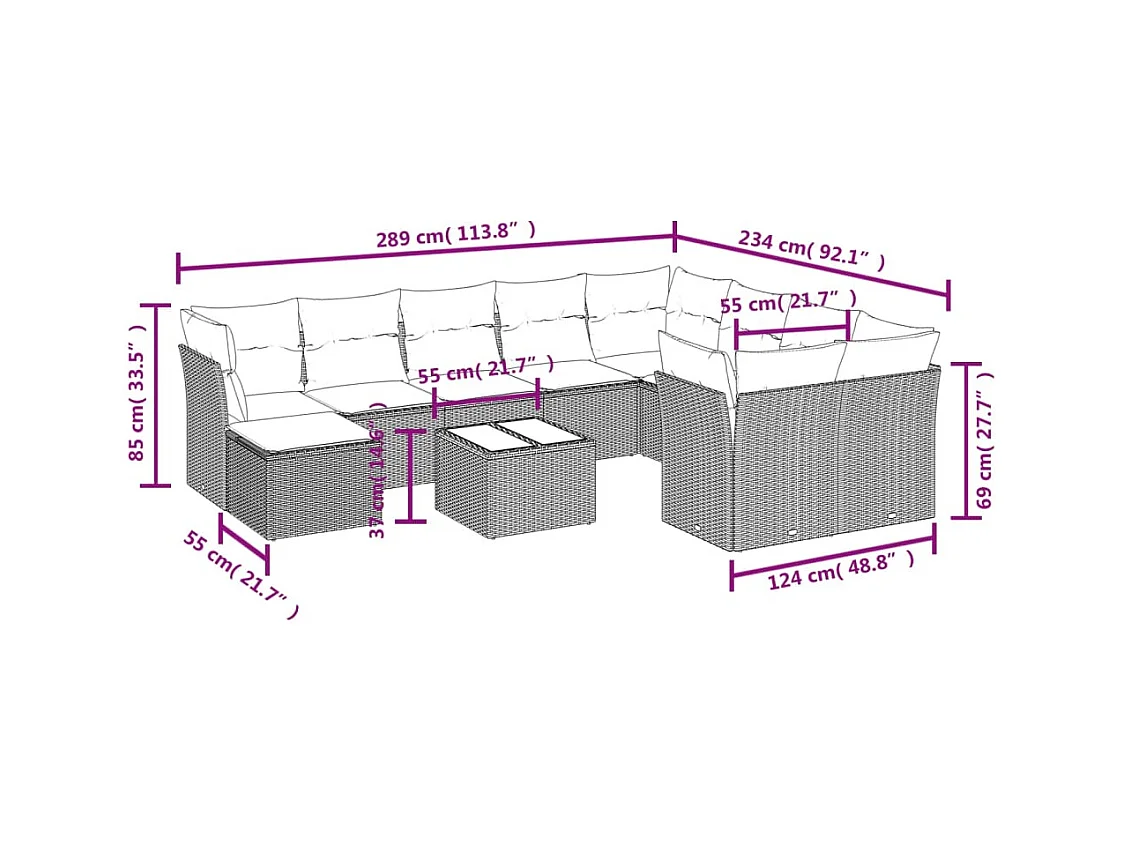 Salon de jardin 11 pcs avec coussins beige résine tressée