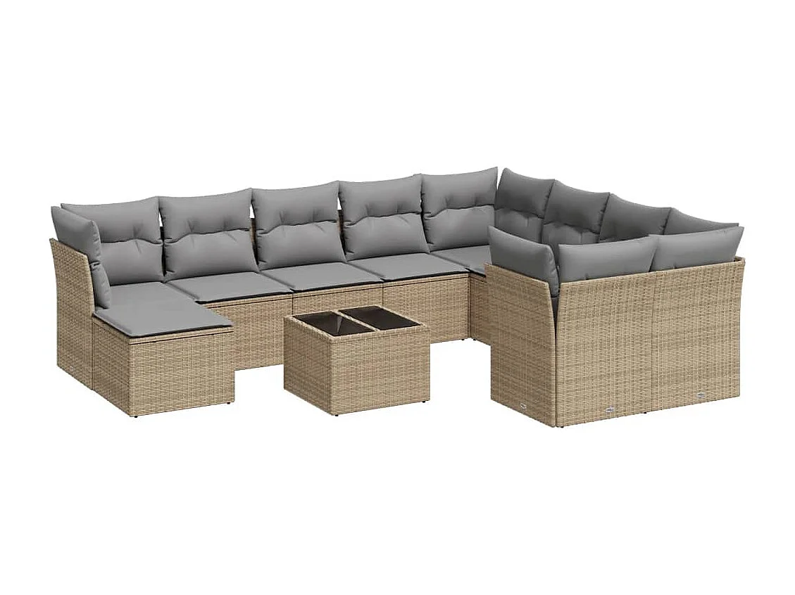Salon de jardin 11 pcs avec coussins beige résine tressée