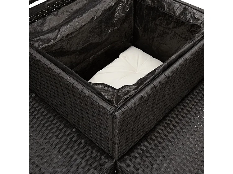 Canapé de jardin avec table et coussins en forme de L noir