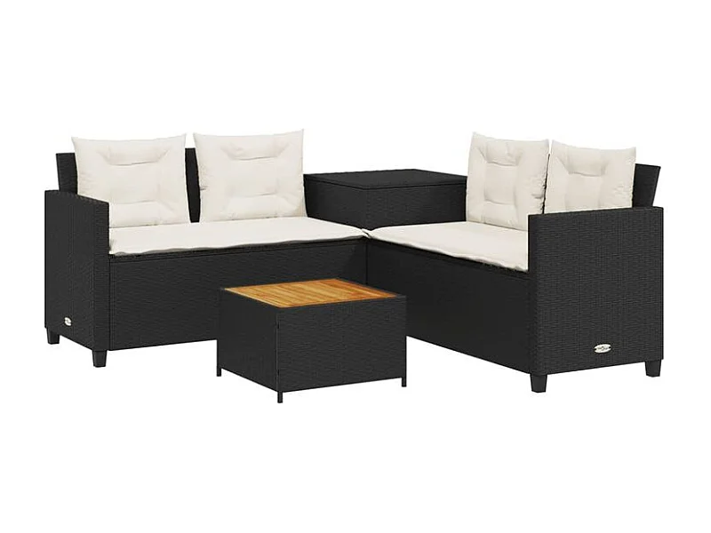 Canapé de jardin avec table et coussins en forme de L noir