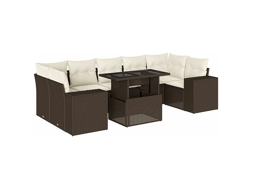 Salon de jardin 8 pcs avec coussins marron résine tressée