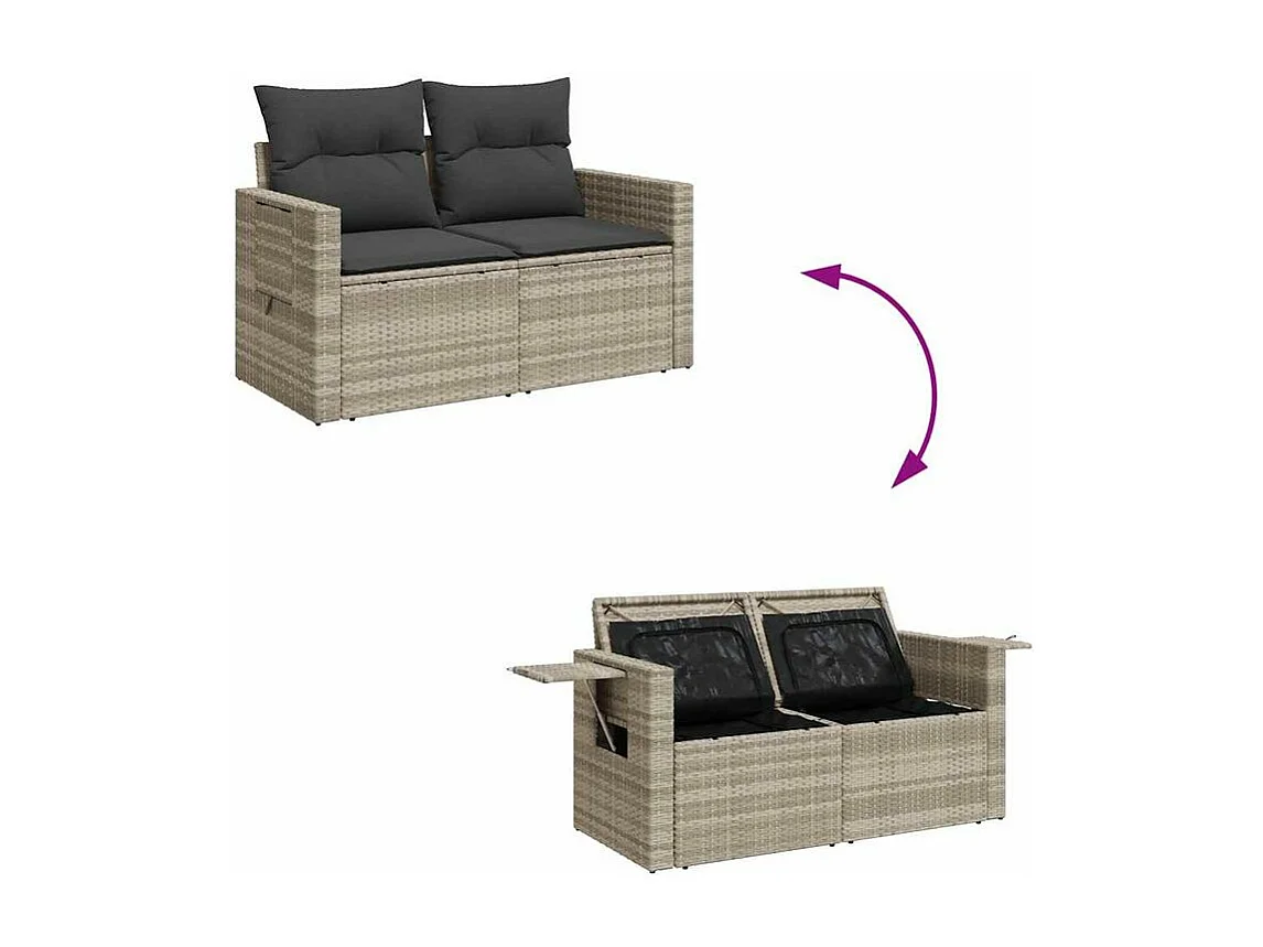 Salon de jardin 6 pcs avec coussins gris clair résine tressée