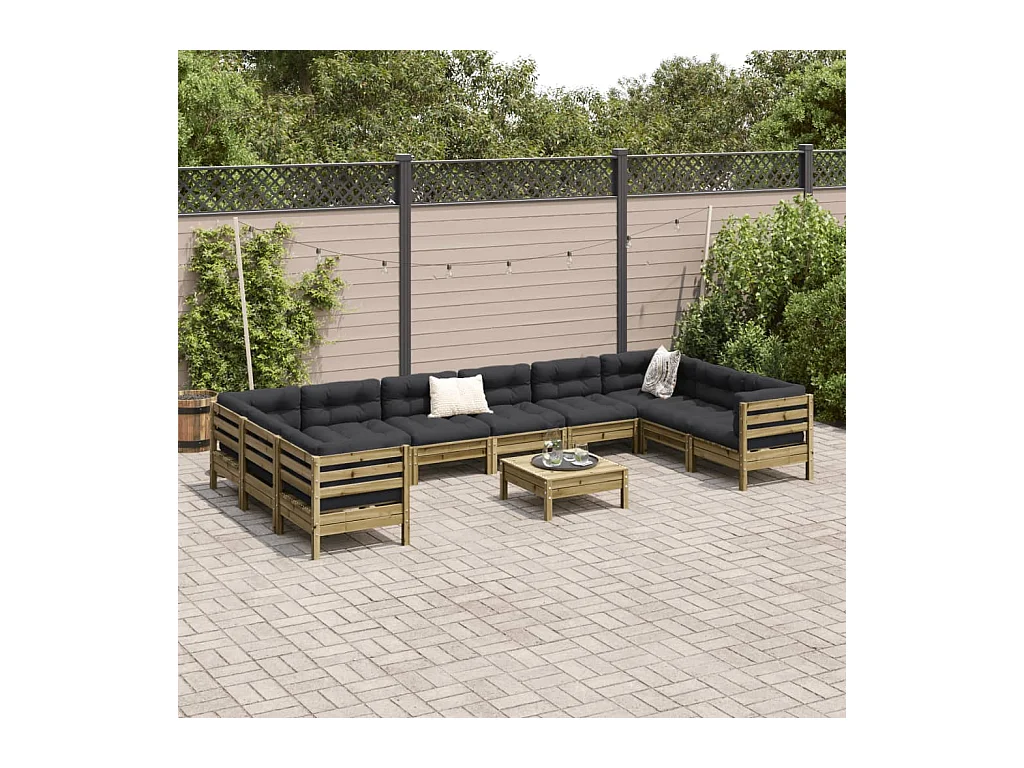 Salon de jardin avec coussins 11 pcs bois de pin imprégné