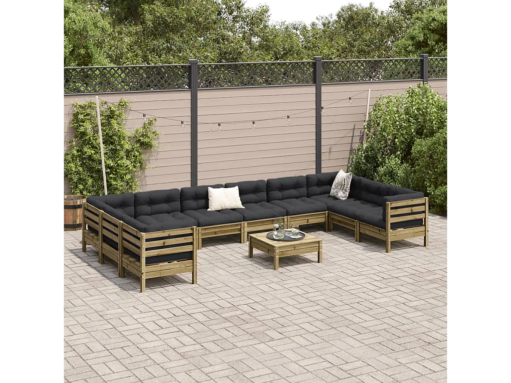 Salon de jardin avec coussins 11 pcs bois de pin imprégné