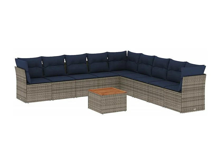 Salon de jardin 10 pcs avec coussins gris résine tressée