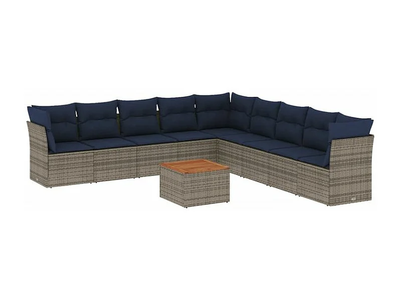 Salon de jardin 10 pcs avec coussins gris résine tressée