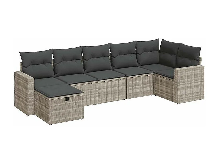Salon de jardin avec coussins 7 pcs gris clair résine tressée