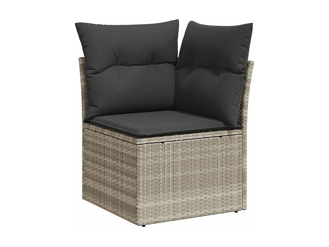 Salon de jardin avec coussins 7 pcs gris clair résine tressée