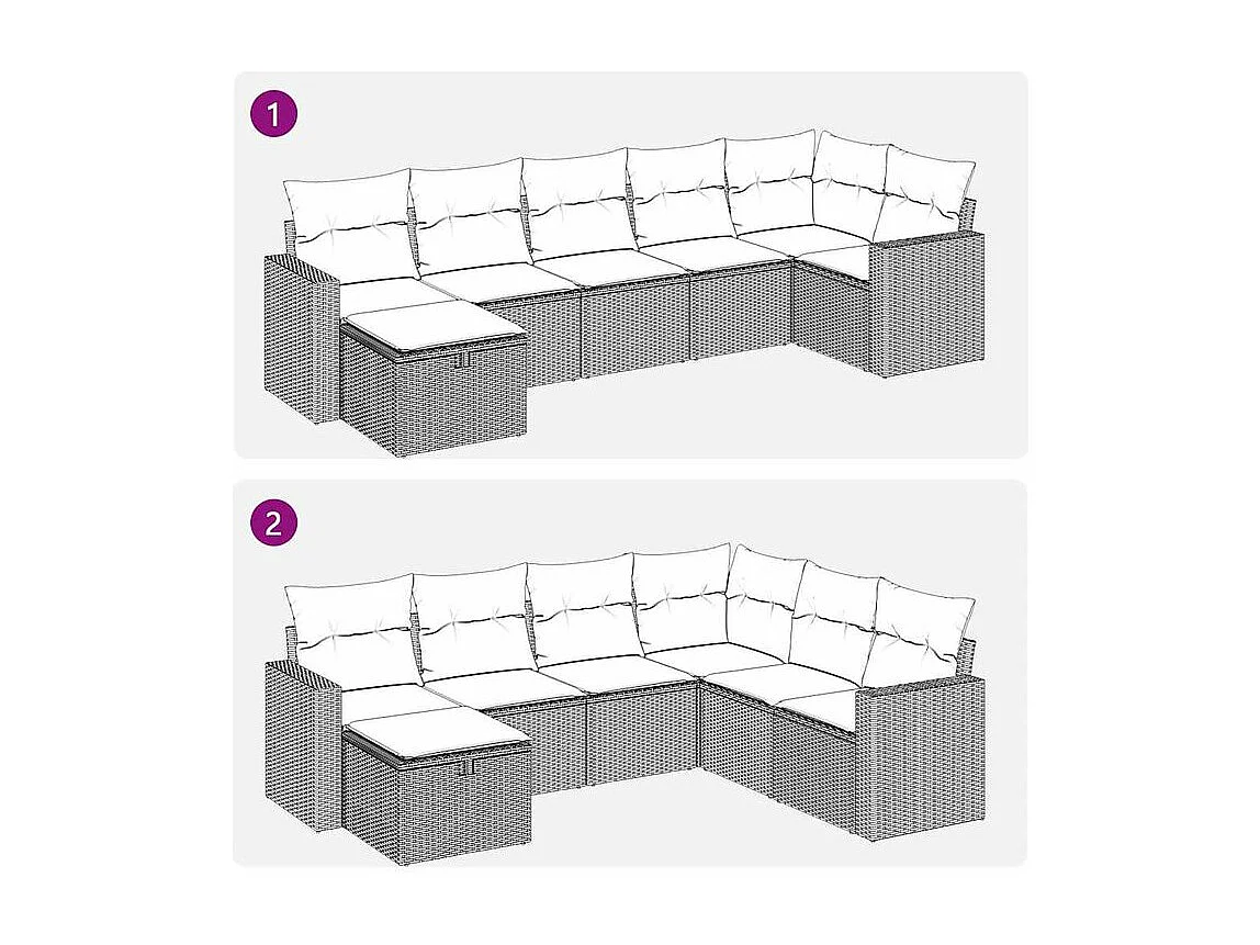 Salon de jardin avec coussins 7 pcs gris clair résine tressée