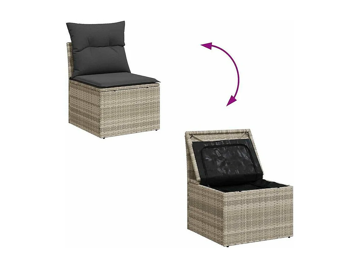 Salon de jardin avec coussins 7 pcs gris clair résine tressée