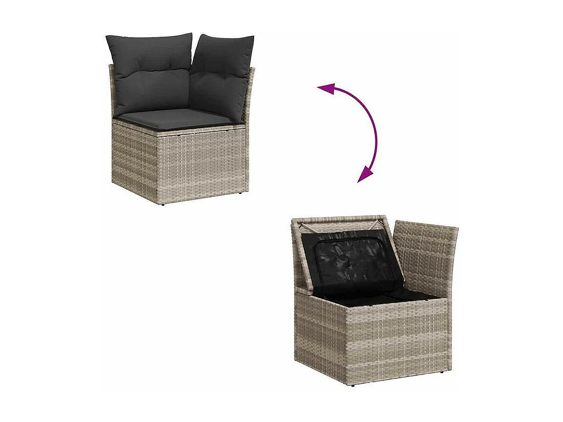 Salon de jardin avec coussins 7 pcs gris clair résine tressée