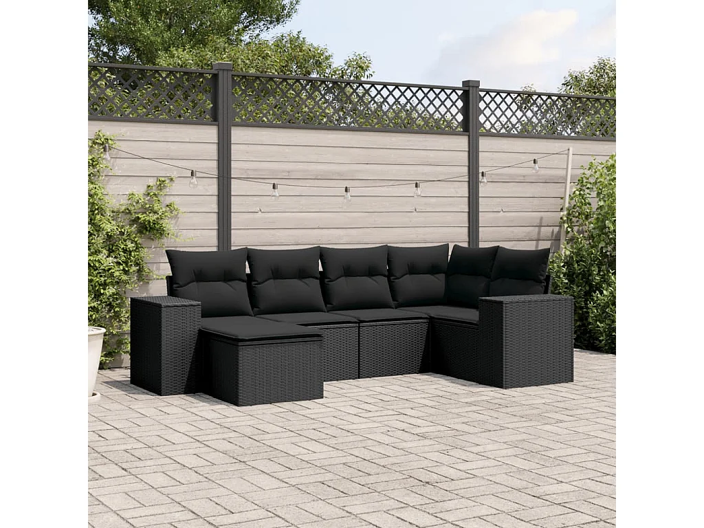 Salon de jardin 6 pcs avec coussins noir résine tressée