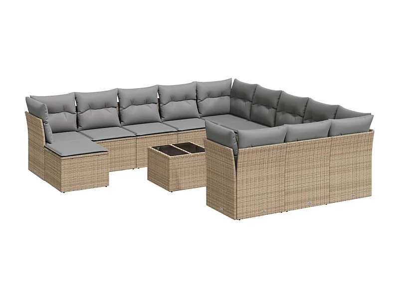 Salon de jardin avec coussins 13 pcs beige résine tressée