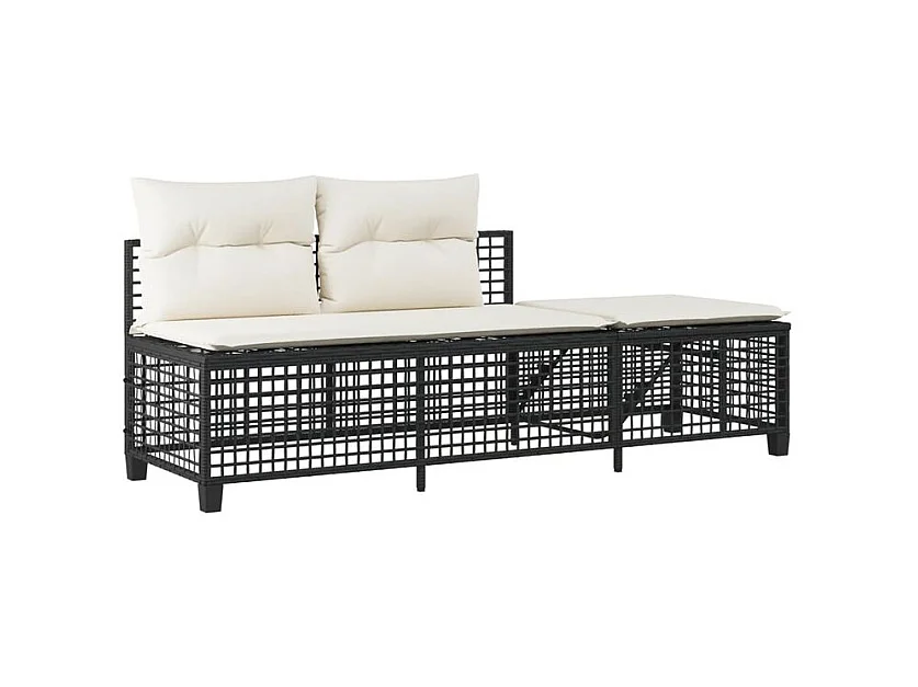 Salon de jardin d'angle 3 pcs avec coussins noir résine tressée