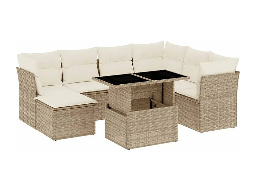 Salon de jardin avec coussins 8 pcs beige résine tressée