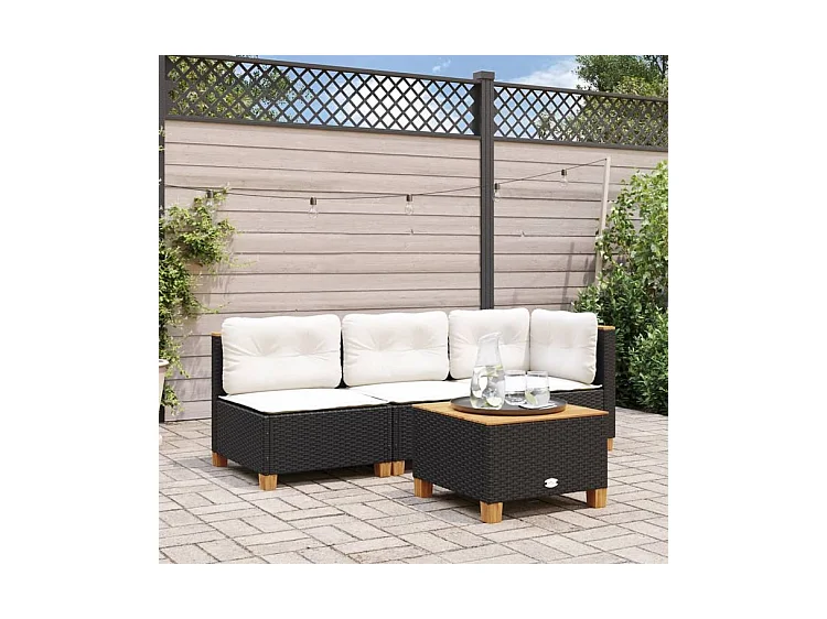 Canapé d'angle de jardin avec coussins noir résine tressée