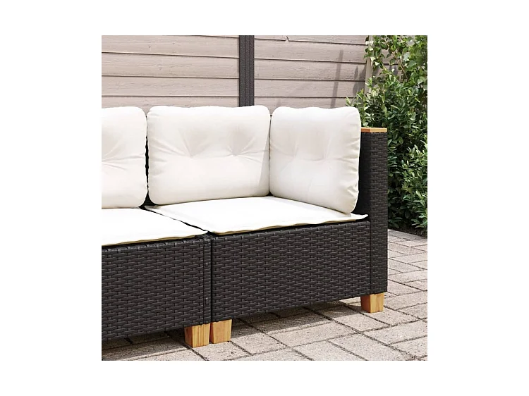 Canapé d'angle de jardin avec coussins noir résine tressée