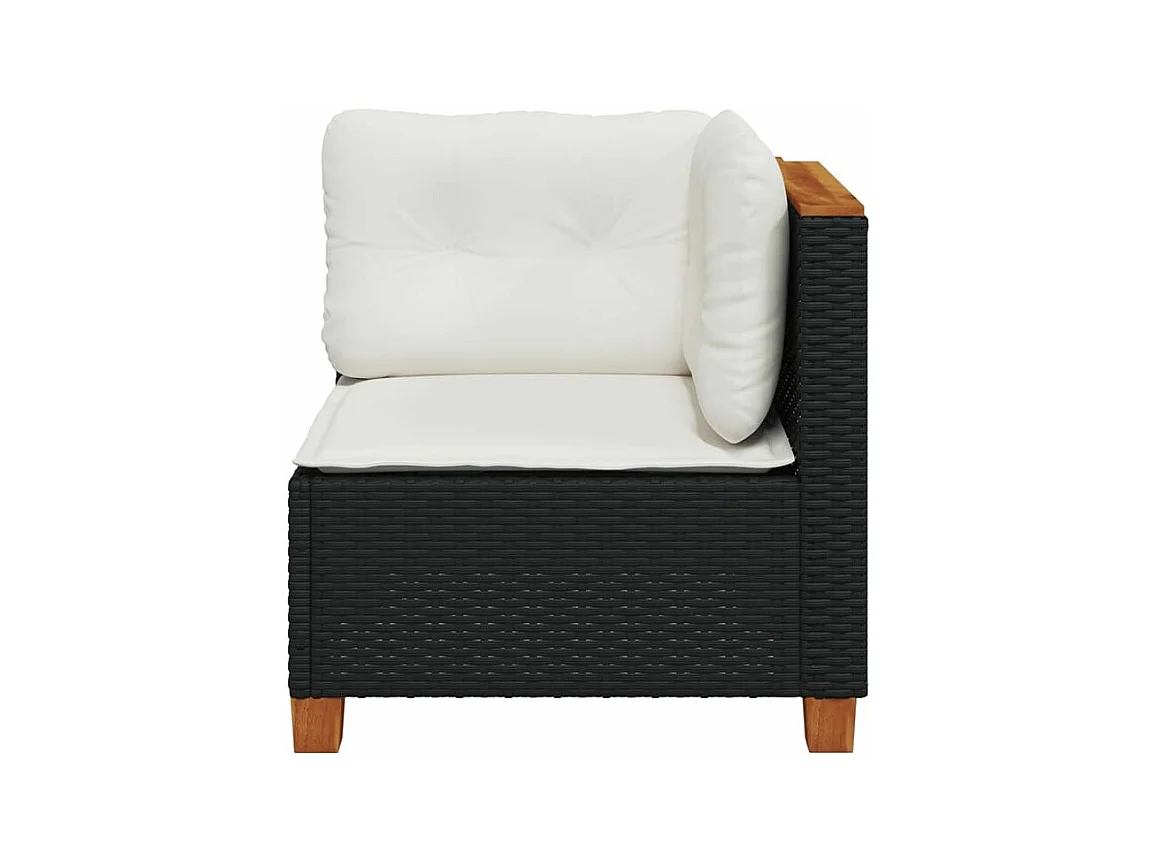 Canapé d'angle de jardin avec coussins noir résine tressée