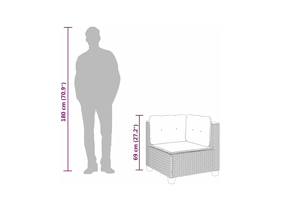 Canapé d'angle de jardin avec coussins noir résine tressée