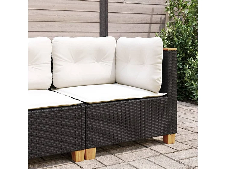 Canapé d'angle de jardin avec coussins noir résine tressée