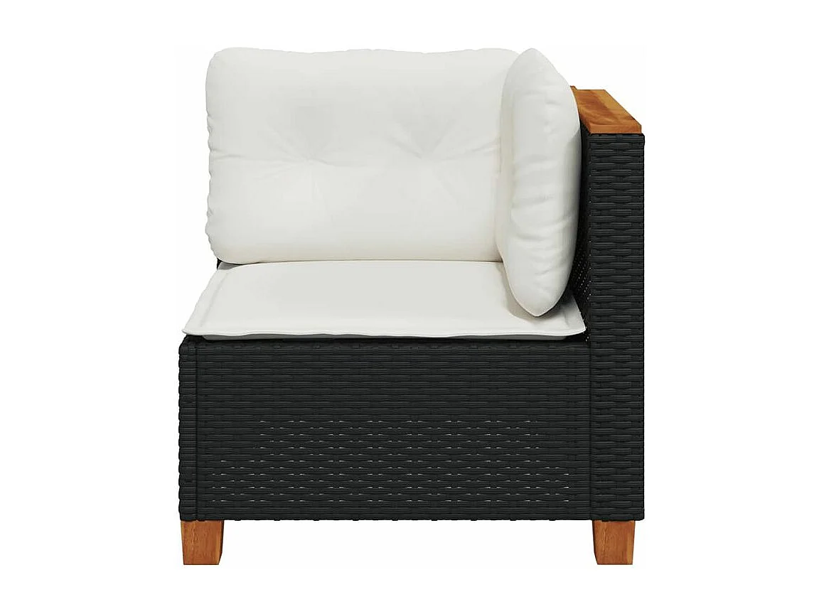 Canapé d'angle de jardin avec coussins noir résine tressée