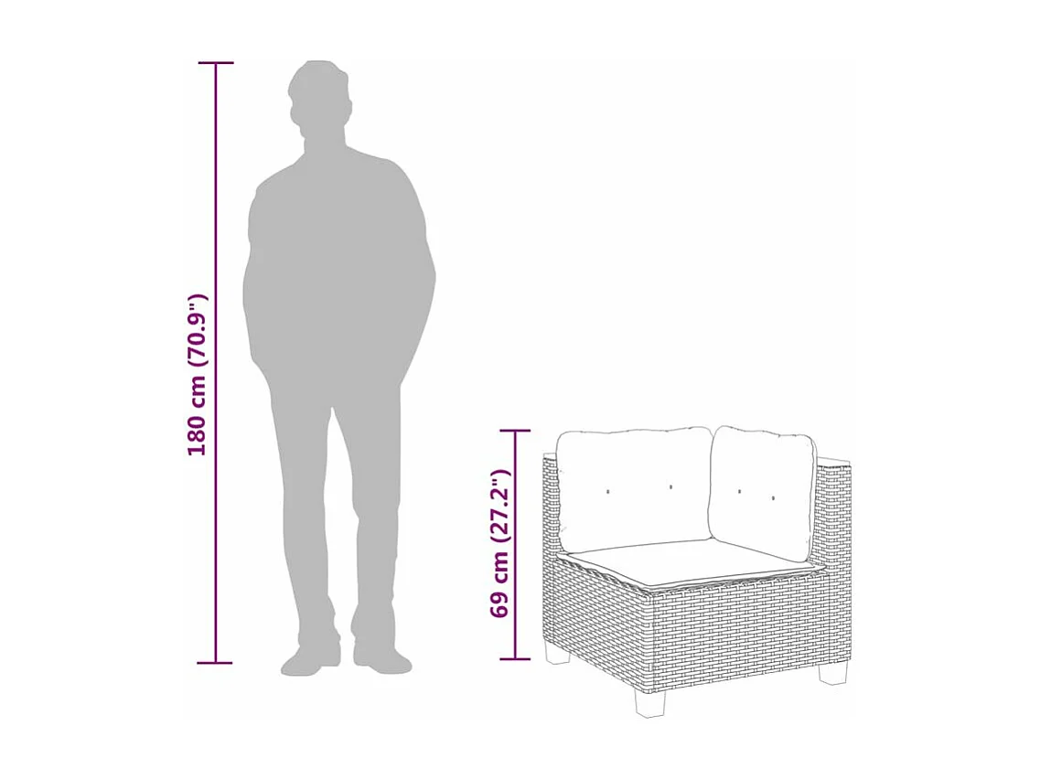 Canapé d'angle de jardin avec coussins noir résine tressée