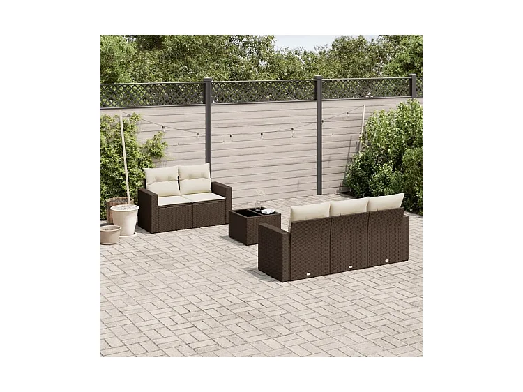 Salon de jardin avec coussins 6 pcs marron résine tressée