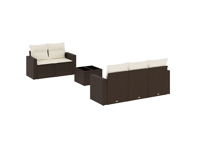Salon de jardin avec coussins 6 pcs marron résine tressée