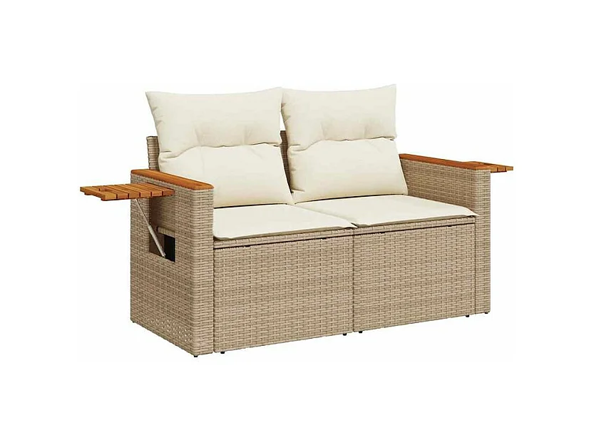 Salon de jardin avec coussins 8 pcs beige résine tressée acacia