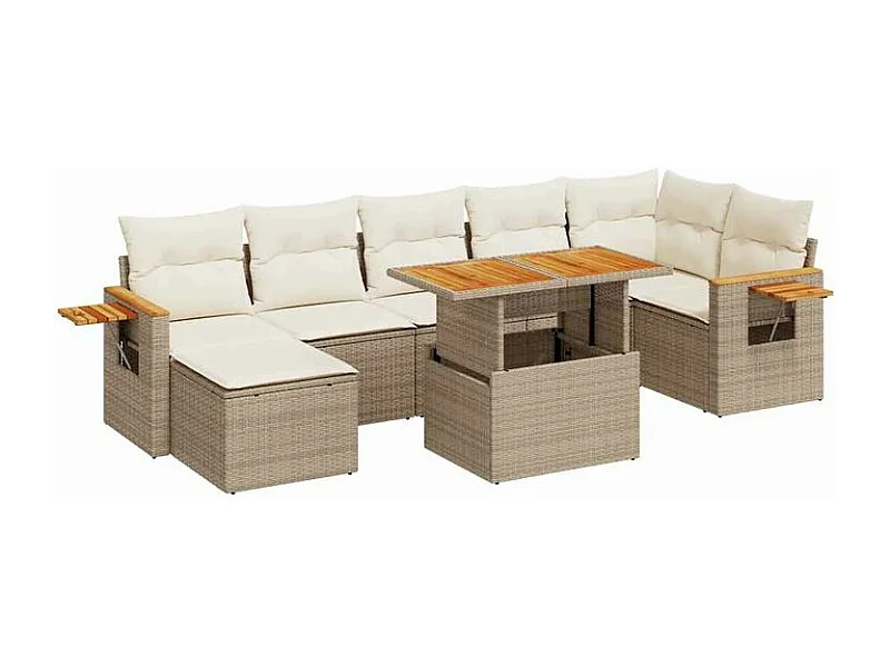 Salon de jardin avec coussins 8 pcs beige résine tressée acacia