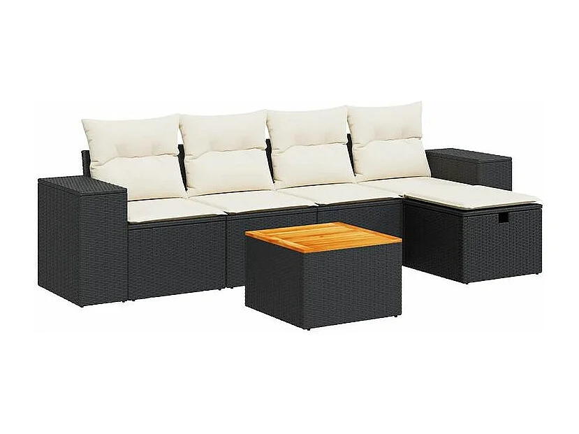 Salon de jardin 6 pcs avec coussins noir résine tressée