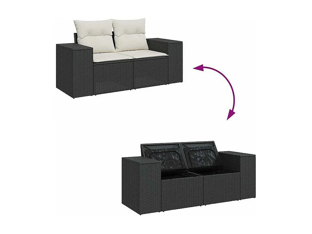 Salon de jardin 6 pcs avec coussins noir résine tressée