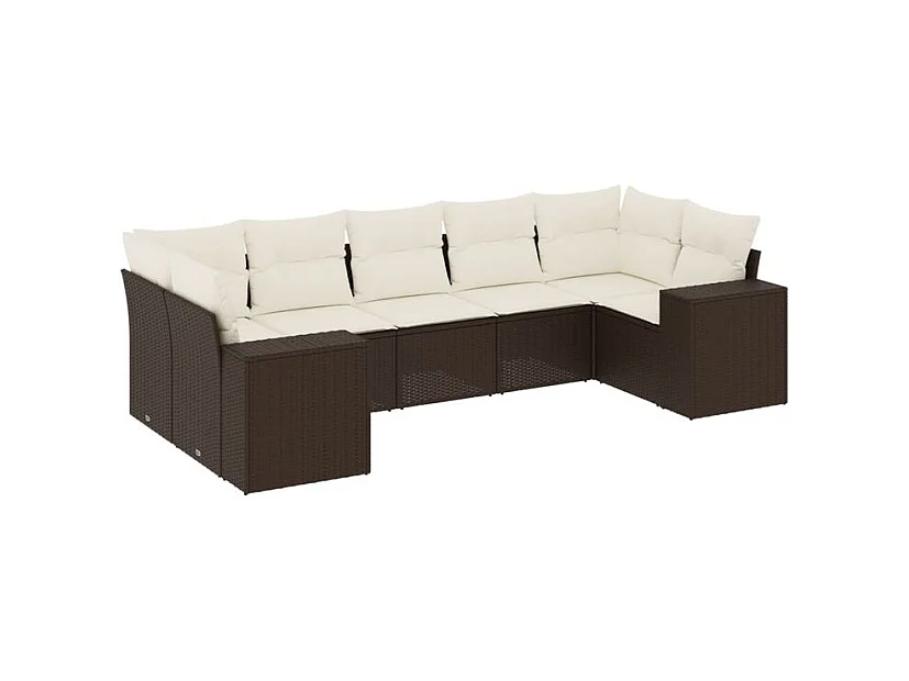 Salon de jardin avec coussins 7 pcs marron résine tressée