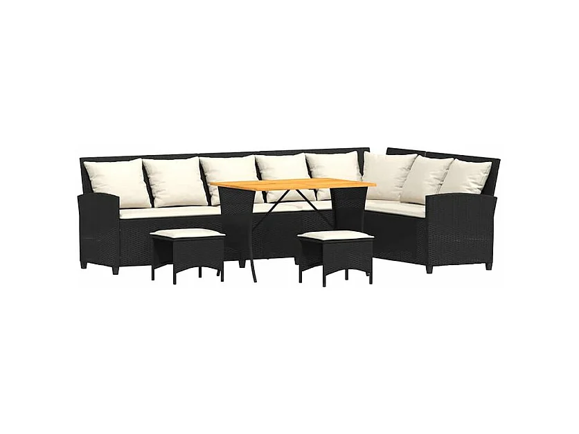 Salon de jardin 4 pcs avec coussins forme L noir résine tressée