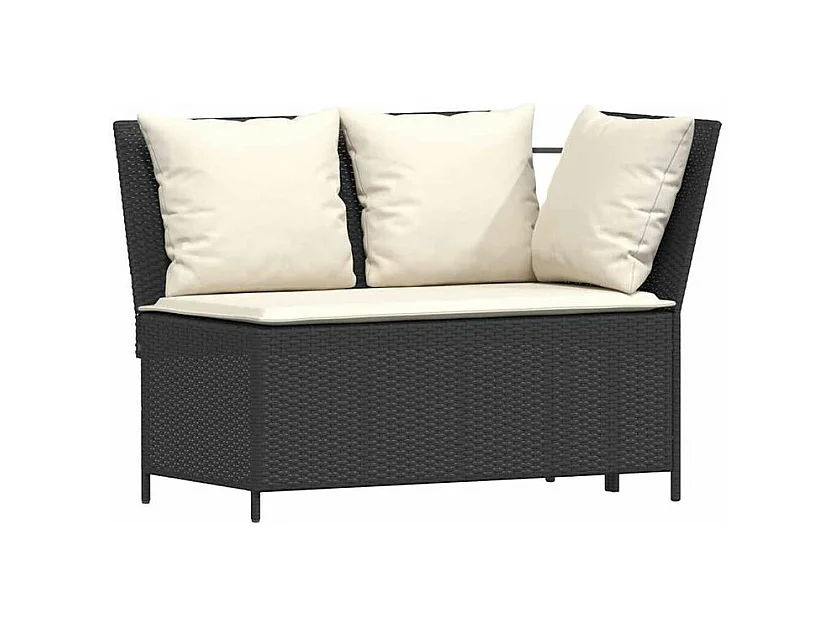 Salon de jardin 4 pcs avec coussins forme L noir résine tressée