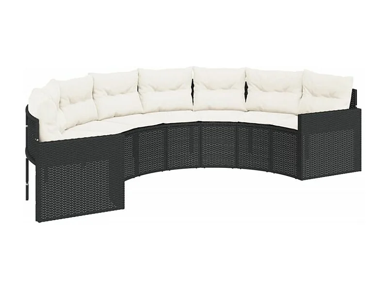 Canapé de jardin avec coussins demi-rond noir résine tressée