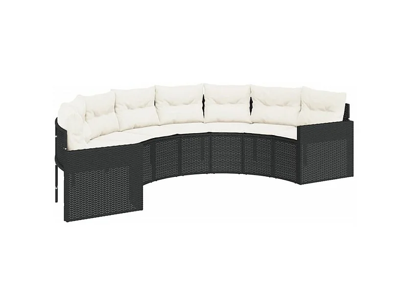 Canapé de jardin avec coussins demi-rond noir résine tressée