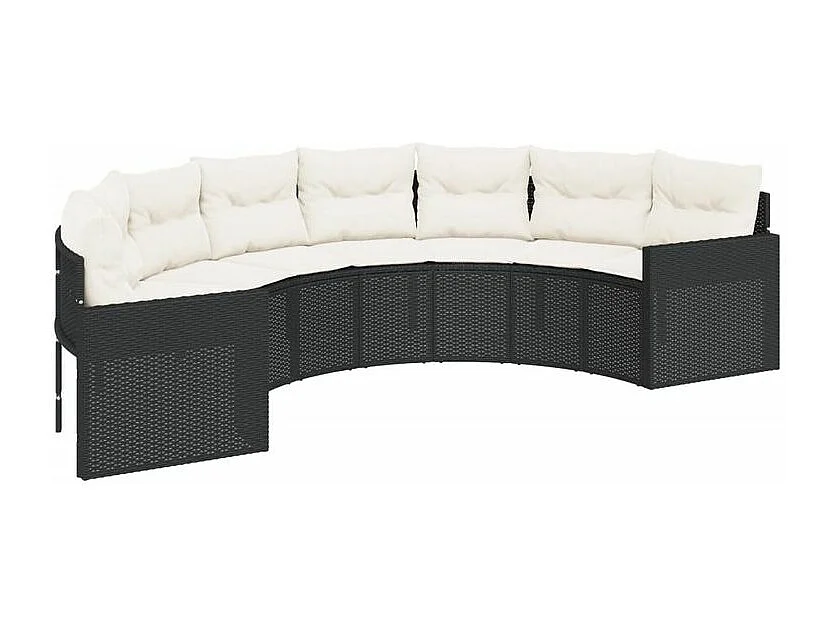 Canapé de jardin avec coussins demi-rond noir résine tressée