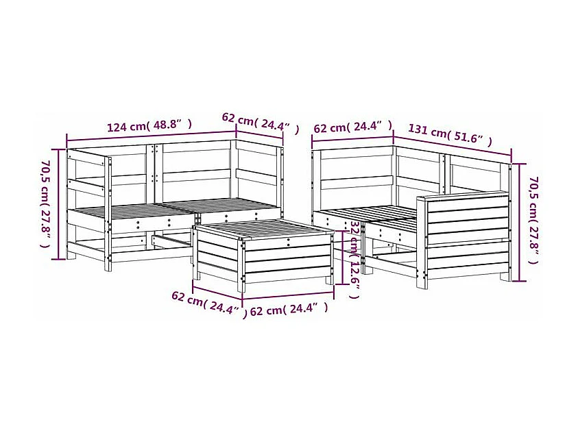 Salon de jardin 5 pcs bois massif sapin de douglas